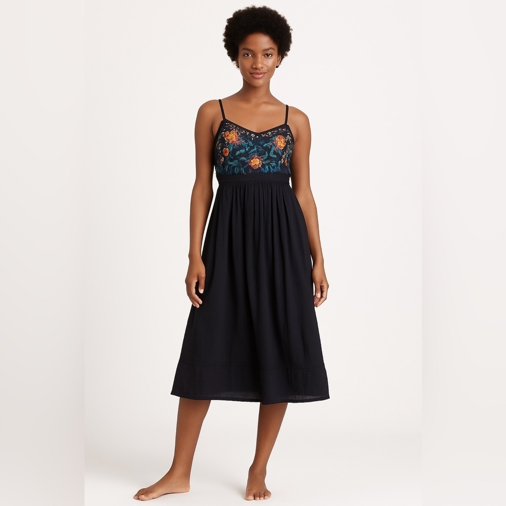 Monsoon Women’s 4 Small Navy Blue embellished spaghetti strap sun dress midi